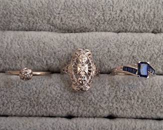 Mix of 14kt and 10kt white gold cocktail and art deco rings