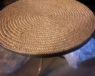 Woven and Glass Kitchen Table  with iron base about 48" round