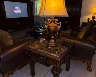 marble/wood table $150. Lamp $60