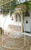 Rare 1960s tubular steel hanging chair with original frame