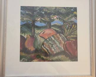 early 1990's oil painting by Ruth Barrett from her fruitscapes series