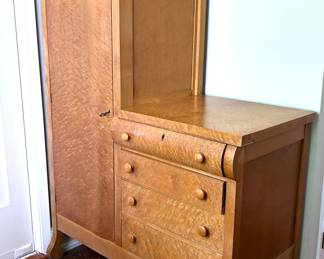 Antique Bird's Eye Maple Side by Side Wardrobe & Dresser