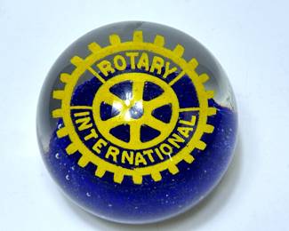 Vintage Rotary International Glass Paperweight by the Gentile Glass factory of Star City West Virginia. Gentile was started in 1947 by the Gentile family until it closed down in 2006