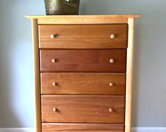 Clean lined chest of drawers in Maple & Cherry Wood by Copeland Furniture of Bradford, Vermont from their 'Sarah' line..