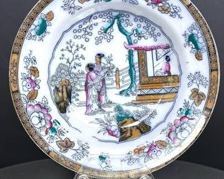 Antique Victorian 1870s English porcelain Chinoisorie Plate