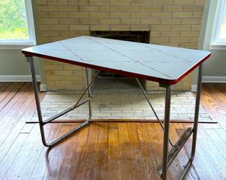 Antique porcelain enamel top folding table