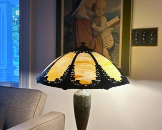 Antique Slag Glass Lamp Shade Table Lamp
