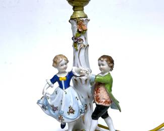 Antique German Porcelain Boudior Lamp