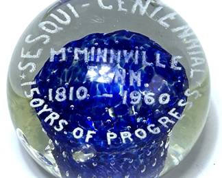 Vintage Art Glass Paperweight for McMinnville, Tennesse Sesqui-Centennial 1810 -1960
