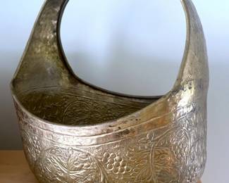 Large Repoussé Brass Basket from India