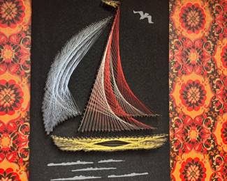 Mid Century 3-D Sailboat&nbsp;String Art Wall Hanging