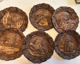 German Bas-Relief Carved Wood Souvenir Plaques 