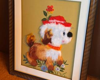 Framed Fluffy Puppy Fiber Art