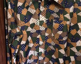 1970s Geometric Patchwork Button-Up Shirt – Size Large