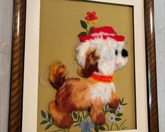 Framed Fluffy Puppy Fiber Art