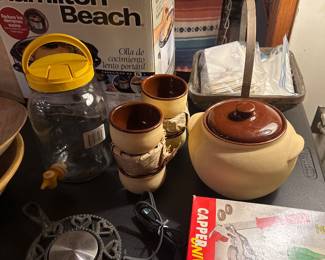 crock pot, bean pot, warming trivet, bottle capper