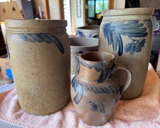salt glazed blue & grey crocks