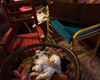 used beanie babies, kids stuff, little red rocking chair