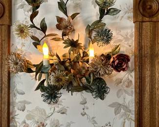 Set of (3): Italian Floral Sconces  Vintage Italian Tole Floral Sconces – Hollywood Regency Beautiful gilt metal floral sconces featuring hand-formed blooms and candle-style lights. A stunning example of mid-century Italian toleware design, perfect for Hollywood Regency, French Country, cottage, or traditional interiors. Highly decorative and increasingly sought after by designers and collectors.
