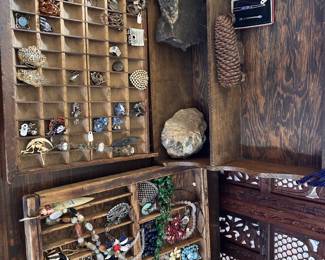 vintage jewelry, charms, beads, pins, small accessories, shells, and curiosity pieces