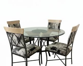 Glass Top Circular Table with Metal Pedestal Base with 4 Chairs