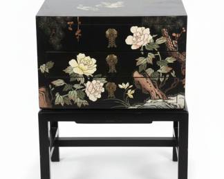 2 Piece Black Lacquer Chest
