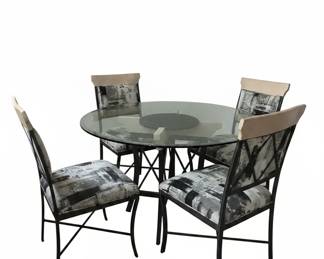 Glass Top Circular Table with Metal Pedestal Base with 4 Chairs