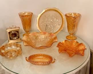 Vintage marigold carnival glass items