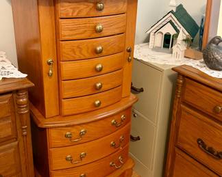 Standing wooden jewelry armoire