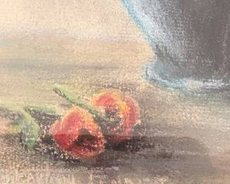 Pastel floral behind glass signed