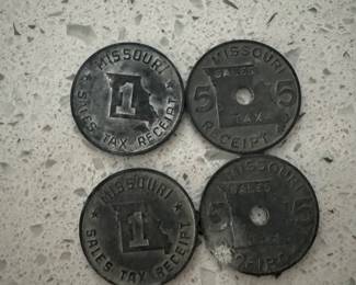 Missouri Sales Tax Recripts (affectionately known as mill tokens). Used during the depression era.