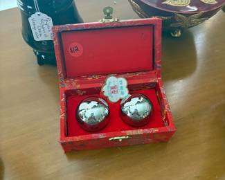 Vintage Chinese Baoding Balls designed for stress relief and meditation in box