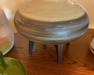 Signed Pottery on Stand