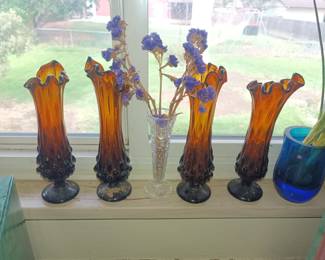 Vintage amber swung vases