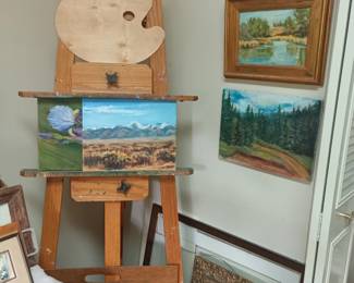 Easels. Paintings. Frames.
