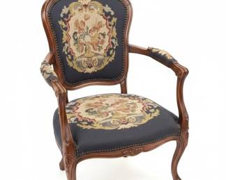 Antique French Louis XV Style Needlepoint Armchair