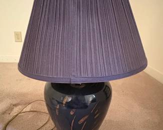 Vintage Chinoiserie Black Porcelain Lamp with Wheat Stalk Motif