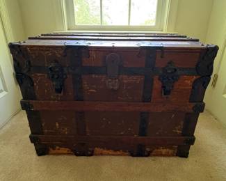 Antique Steamer Trunk with Decorative Metalwork