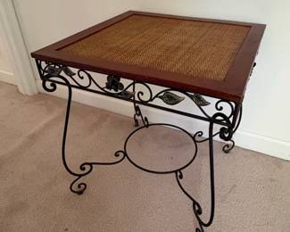 Woodard Wrought Iron and Wicker Accent Table