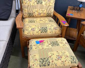 Country Oak Chair and Ottome