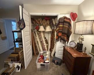 Lots of bolts of fabric and new lampshade - lots of small ones!