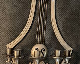 Vintage French Brass Lyre Sconce - Extremely heavy! It's gorgeous! 