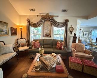Custom window treatments  and hardware will all be for sale