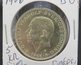 Lot 263. 1966 Swedish 5 kroner silver coin. 40% silver. 18 grams.