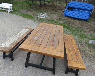 Lot 130. Picnic table and cover with two benches. 78 x 29 x 36 inches