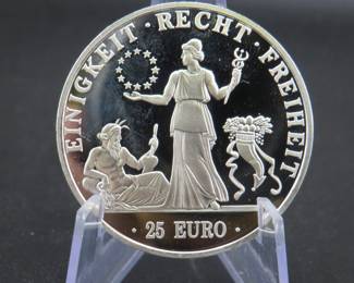 Lot 265. 1997 German 25 euro sterling silver coin. 31.1 grams.