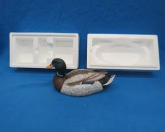 Lot 451. Danbury Mint mallard duck designed by David Maass in the original box. Excellent condition. Weighs 11 lbs.