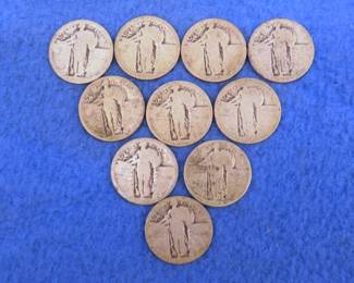 Lot 36. Ten Standing Liberty quarters with unreadable dates