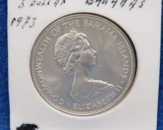 Lot 104. 1973 Canadian Silver $5 Bahama Islands coin weighing approximately 42.1 grams