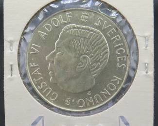 Lot 262. 1955 Swedish 5 kroner silver coin. 40% silver. 18 grams.